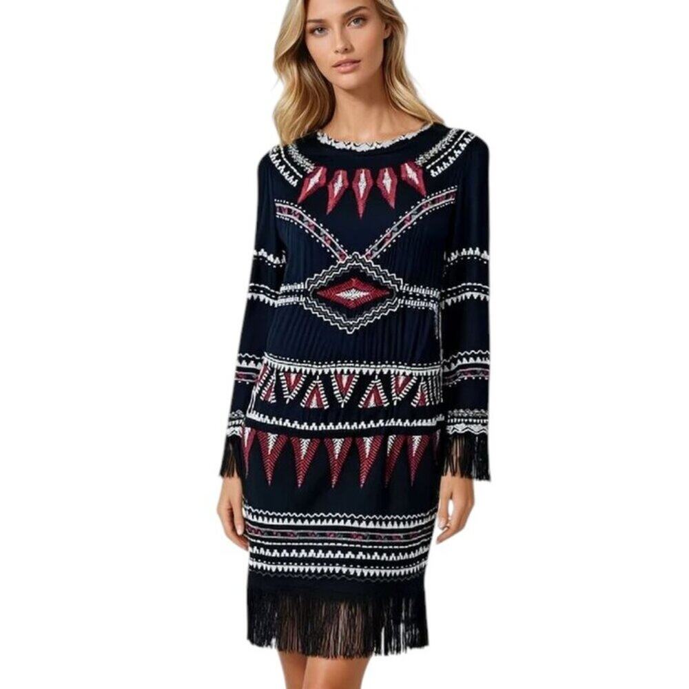 Vanessa Bruno Ethnic Embroidered Runway Dress Fringe Detail Size 36